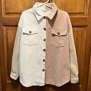 ILLA ILLA Tan and Cream Color Block Button Up Corduroy Shacket - Size Medium